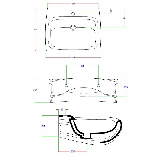 Раковина Hidra Hi-Line 65х50 HI19 350006201