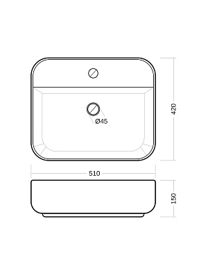 Накладная раковина 51 см MONTEREY ZT-2009A прямоугольная с отверстием под смеситель
