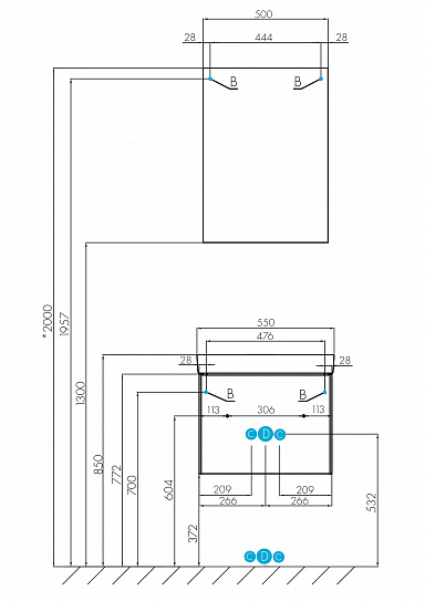 Тумба под раковину Aquaton Марти 55 ясень шимо 1A263201MY010