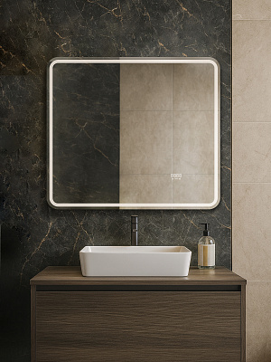 Зеркало в ванную 80х70 Аврора Люкс Monterey с подсветкой, термообогревом, часами, сенсор на взмах