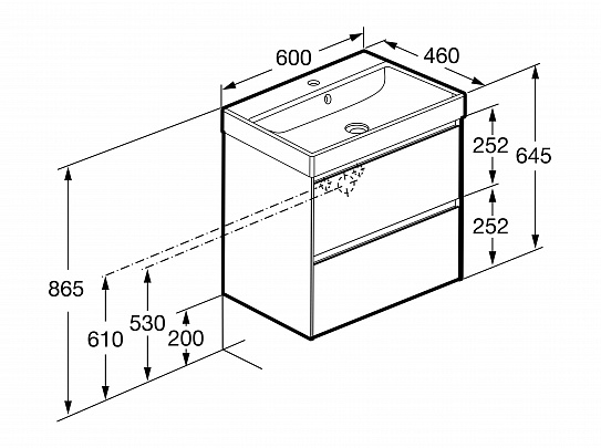 Тумба под раковину Roca Ona 600 темный вяз 2 ящика A857613511