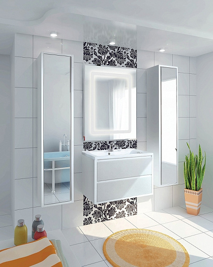 Шкаф - колонна зеркальный в ванную 35 см Aquaton Римини белый глянец 1A232703RN010 NEW