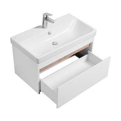 Тумба Марти 80 белый глянцевый/дуб эдгрейн (под раковину 239414) Aquaton 1A283201MY010