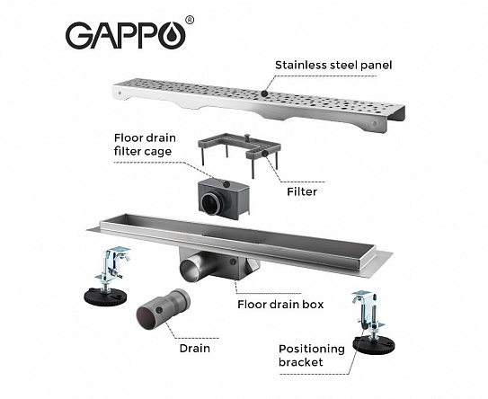 Душевой трап Gappo G88007-1 нержавеющая сталь 70*800мм