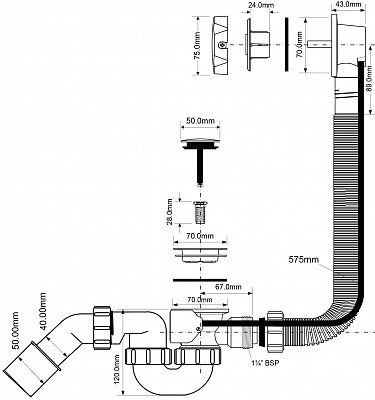 Сифон для ванны автомат McALPINE MRB2CB