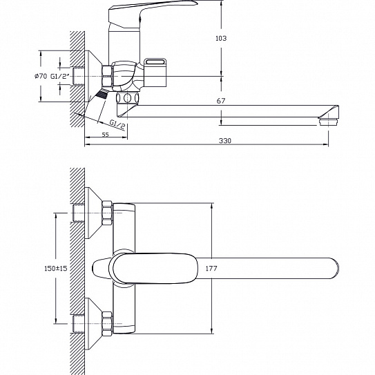 Смеситель для ванны с длинным поворотным изливом RUSH Gozo GZ3735-51