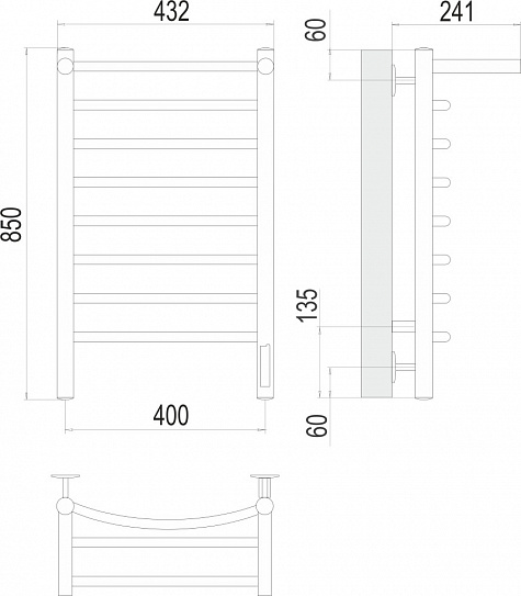 Полотенцесушитель электрический Terminus Классик с полкой П6 400*850 quick touch 4670078531407