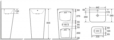 Раковина напольная Azario Fretta Square 38х44х83.5 AZ-302