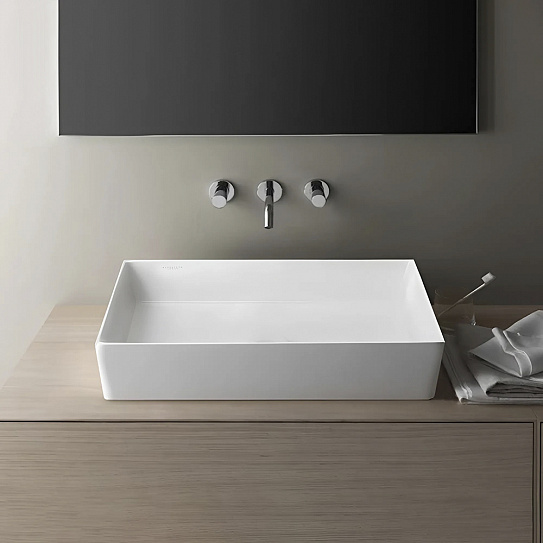 Раковина накладная 60см Novel Slim 60 прямоугольная, фарфор Sanita Luxe, NOV60SLWB01S