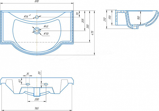 Умывальник  "Классик" 800 белый мебельный с/о