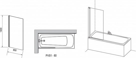 Ravak шторка для ванны 80 сатин/трансперент PVS1-80