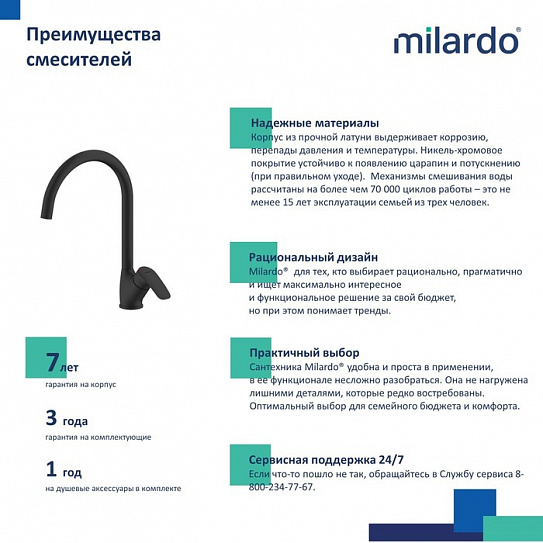 Смеситель для кухни Milardo Rora RORBL0JM05, черный матовый