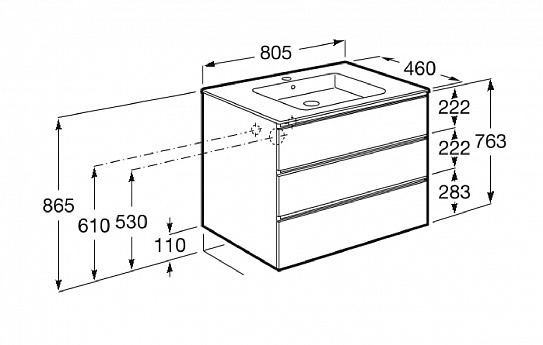 Тумба под раковину Roca The Gap 80 белый глянец 3 ящика A857406806