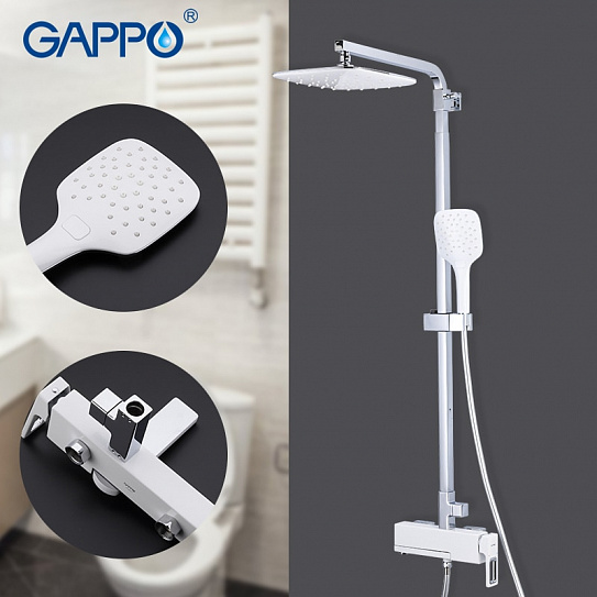 Душевая система с тропическим душем Gappo G17 G2417-8, белый/латунь