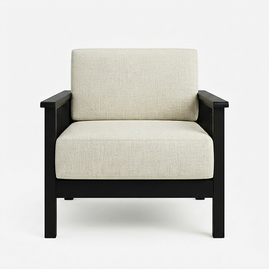 Кресло на каркасе из бамбука 830 с подушками FN-059D-2 BLACK BAMBOO+WHITE FABRIK