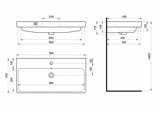 Тумба с раковиной Aquaton Оливия 90 грей, дуб ойстер 1A254401OLUG0