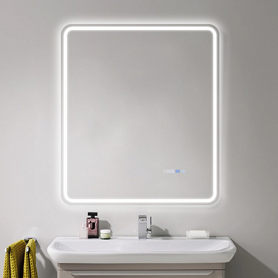 Зеркало в ванную с подсветкой и подогревом Monterey Аделия Люкс 70x80 (холодный свет, мультиблок, на касание)