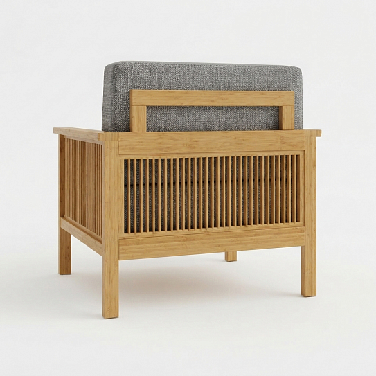 Кресло на каркасе из бамбука 830 с подушками FN-059D-2 NATURE BAMBOO+GREY FABRIK