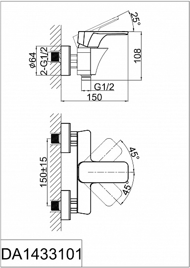 Смеситель для душа d&k berlin.Kunste Da1433113 оранжевый-хром