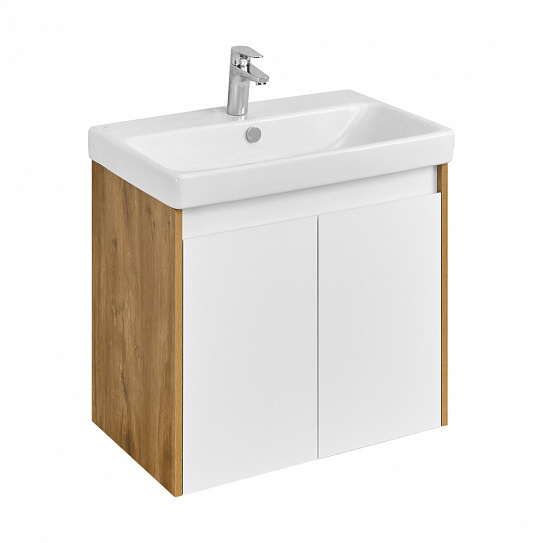 Тумба под раковину AQUATON Сканди Doors 70 белый глянец/дуб рустикальный 1A278901SDZ90