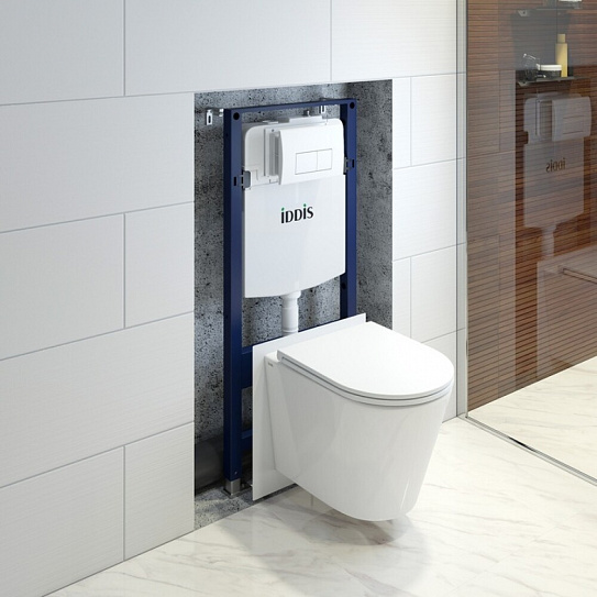 Подвесной унитаз с инсталляцией и клавишей смыва белой, Basic, IDDIS, BASC030i73