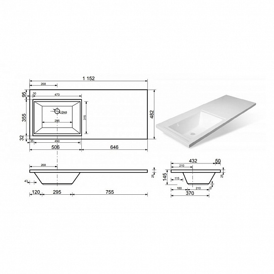 Раковина из литьевого мрамора ЭСТЭТ Даллас 115 см левая ФР-00001936