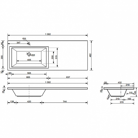 Тумба с раковиной Dallas Luxe 130х48  Эстет ФР-00002270