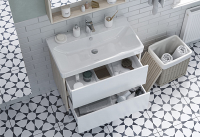 Тумба под раковину AQUATON Сканди 80 белый, дуб верона 1A283001SDB20