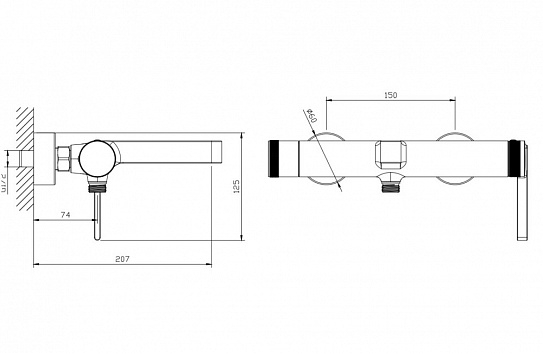 Смеситель для ванны с душем DQ Dortmund DA1713201 короткий излив хром