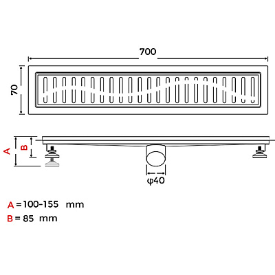 Душевой трап 70 Gappo G87007-3 нержавеющая сталь 70*700мм