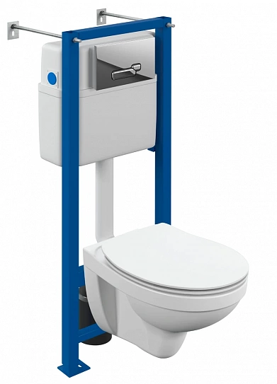 Комплект подвесной 5 в 1 Cersanit DELFI с крышкой slim DP lift инсталляция VECTOR кнопка ACTIS хром глянцевый