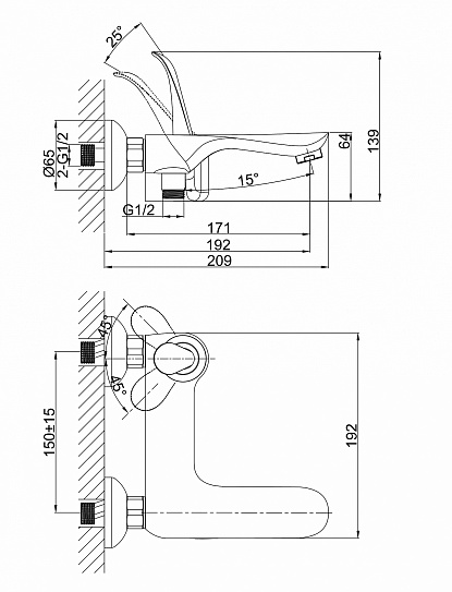 Смеситель для ванны с душем d&k venice.Baciano Da1033256 короткий излив белый-хром