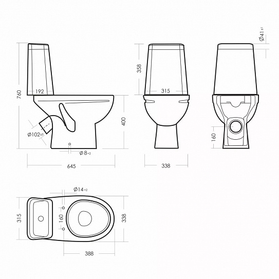 Напольный унитаз безободковый Sanita Марс WC CC Mars2-DM Rim WHTGS1
