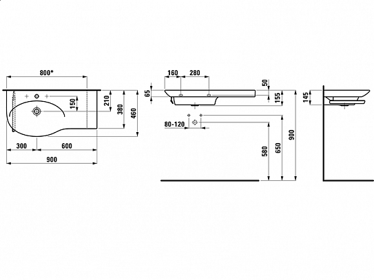 Laufen Palaсе NEW умывальник 90 см с полкой справа 8167020001041