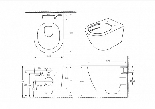 Унитаз подвесной безободковый торнадо D&K Rhein.Bach DT1476516, сиденье микролифт