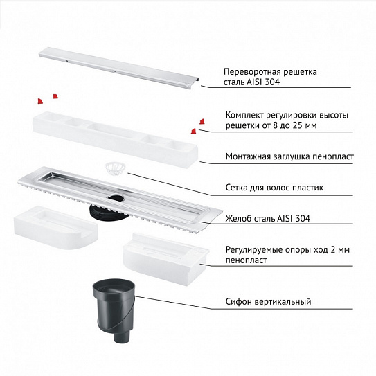 Душевой трап, желоб BERGES C1 Norma 700 вертикальный 090038