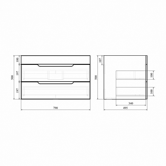 Тумба подвесная с доводчиком MIRSANT Soho Quadro 80/2 (под раковину 262520 Deep-80)