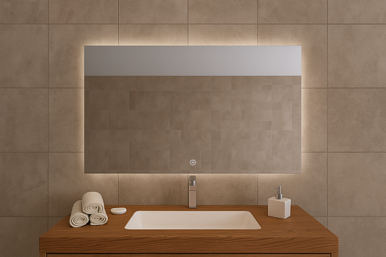 Зеркало в ванную 80х60 с подсветкой, сенсором на касание с диммером и плавным пуском Caiman PrimaEco