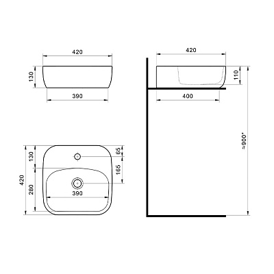 Накладной умывальник Одри Soft 1WH501709 42х42 см