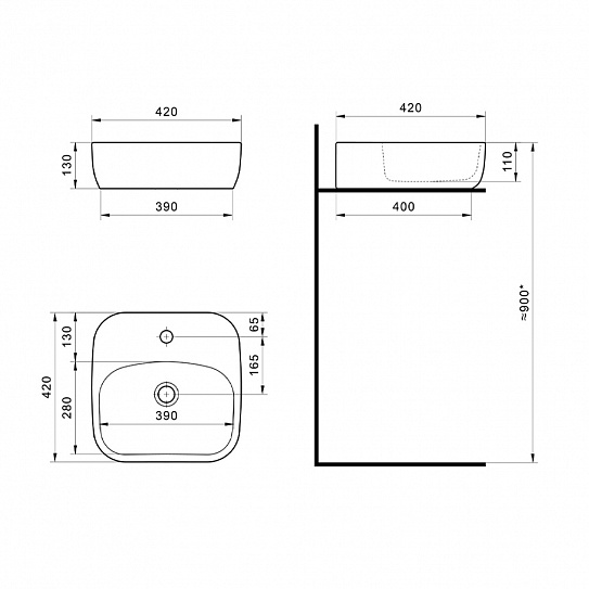 Раковина накладная 42 Одри Soft Aquaton 1WH501709 с полочкой