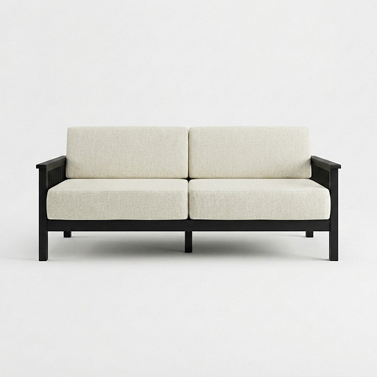 Диван на каркасе из бамбука с подушками 1840 FN-059D-1 BLACK BAMBOO+WHITE FABRIK