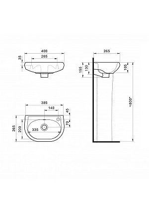 Раковина Santek Бриз 40 отверстие под смеситель справа 1WH110445