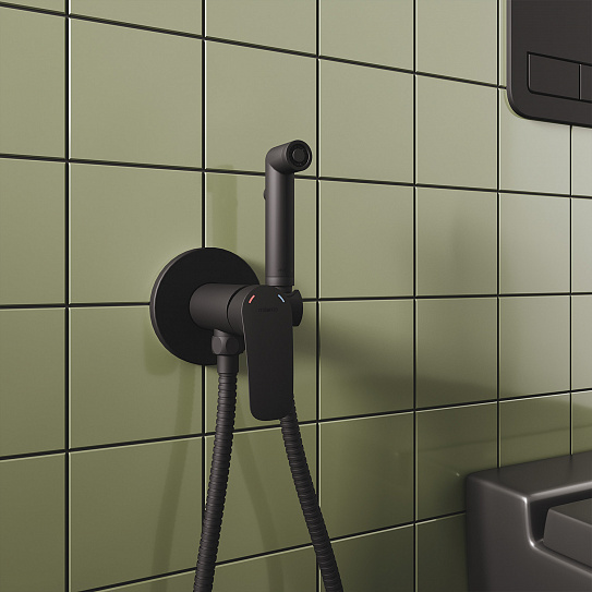 Встраиваемый смеситель с гигиеническим душем Milardo Rora черный матовый RORBLR0M08