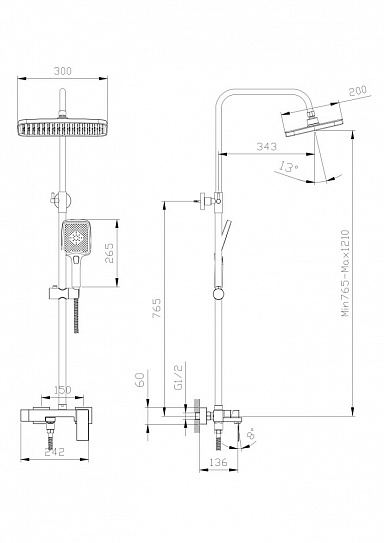 Душевая система белая RUSH Thira (TR3635-50White)