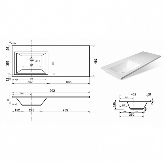 Раковина над стиральной машиной OPADIRIS Даллас 1200 левая
