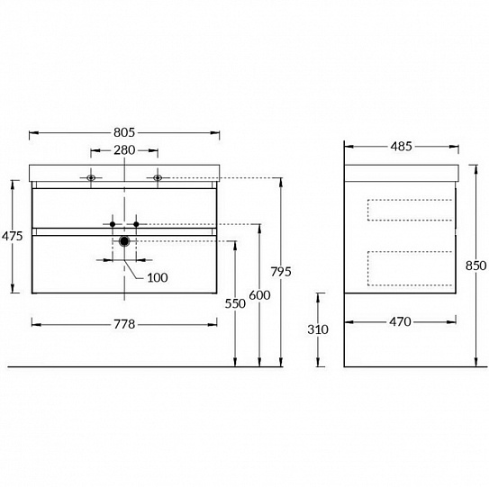 Тумба CUBO подвесная с ящиками 80 см, лимо матовая Kerama Marazzi CUB.80.2/LIM