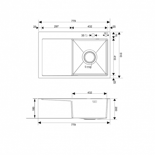 Кухонная мойка правая с дозатором РМС MRK-7851R