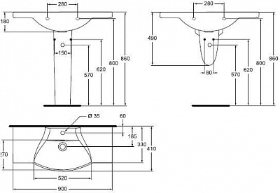 Раковина Vidima Сириус Элеганс 90х41 (BOX)