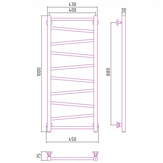 Полотенцесушитель водяной Сунержа Сирокко 00-0253-1040, 1000х400 хром