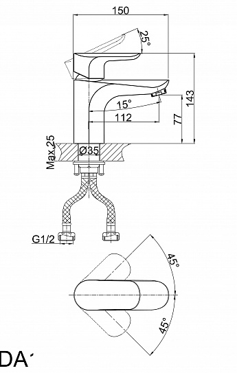 Смеситель для раковины d&k venice.Baciano Da1032101 хром
